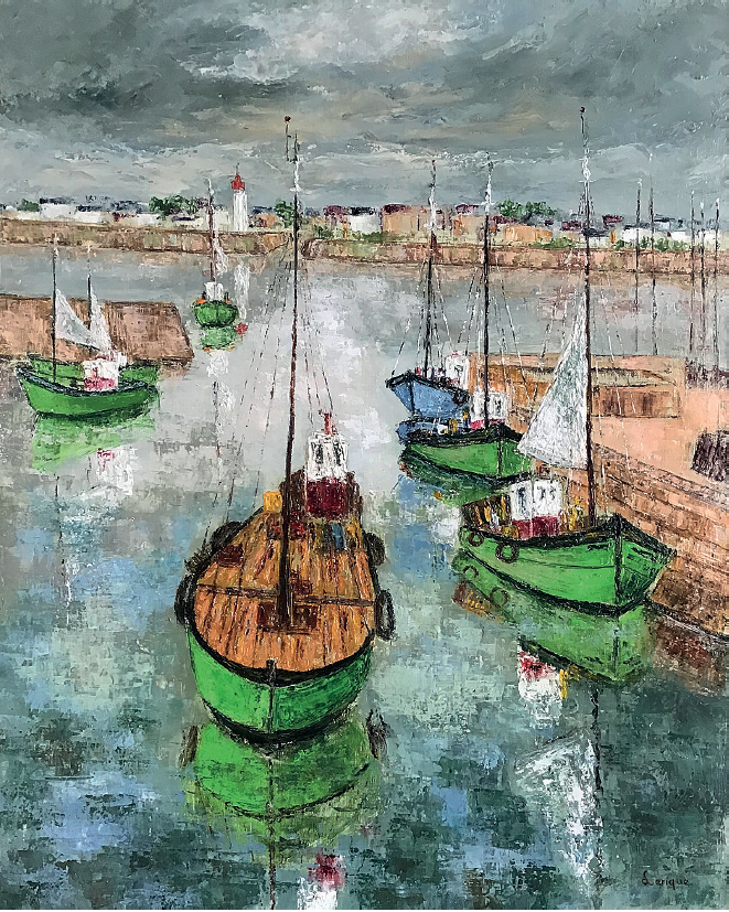 barnard-leriquehonfleur-retour-au-port Bernard LERIQUE, Honfleur, retour au port, 81x65 cm