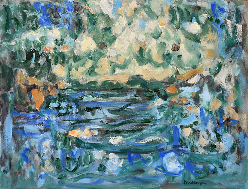 L'arbre au bord du lac huile sur toile 65 x 80 cm 2020