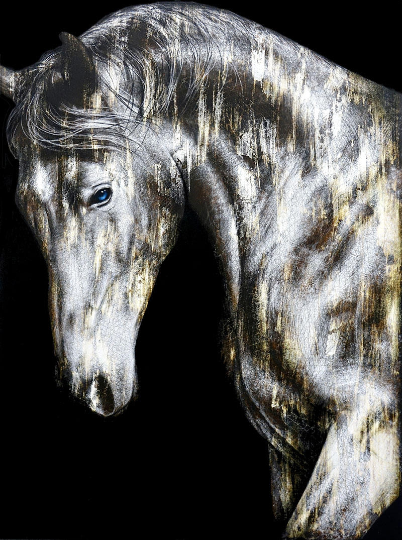 Cheval de biais 120x90cm huile 2023