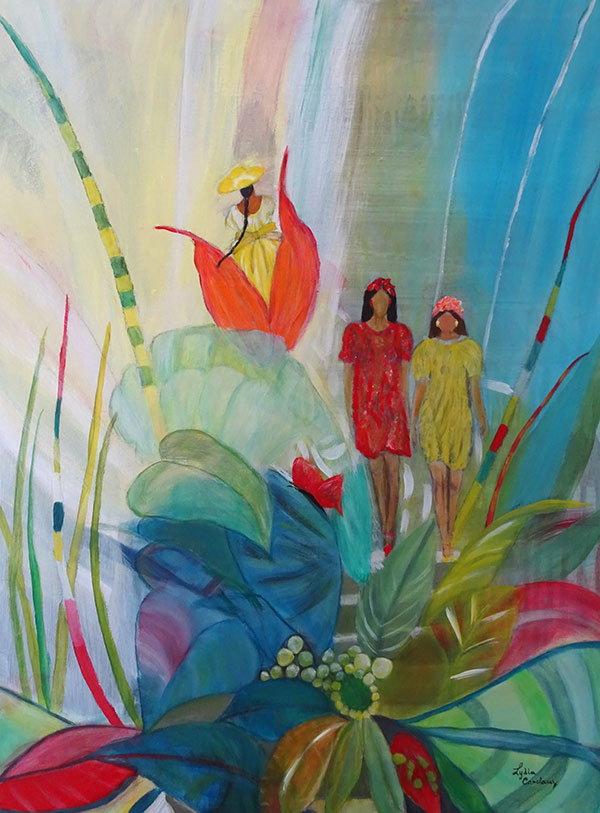 Promenade exotique, acrylique sur toile, 73 x 54 cm
