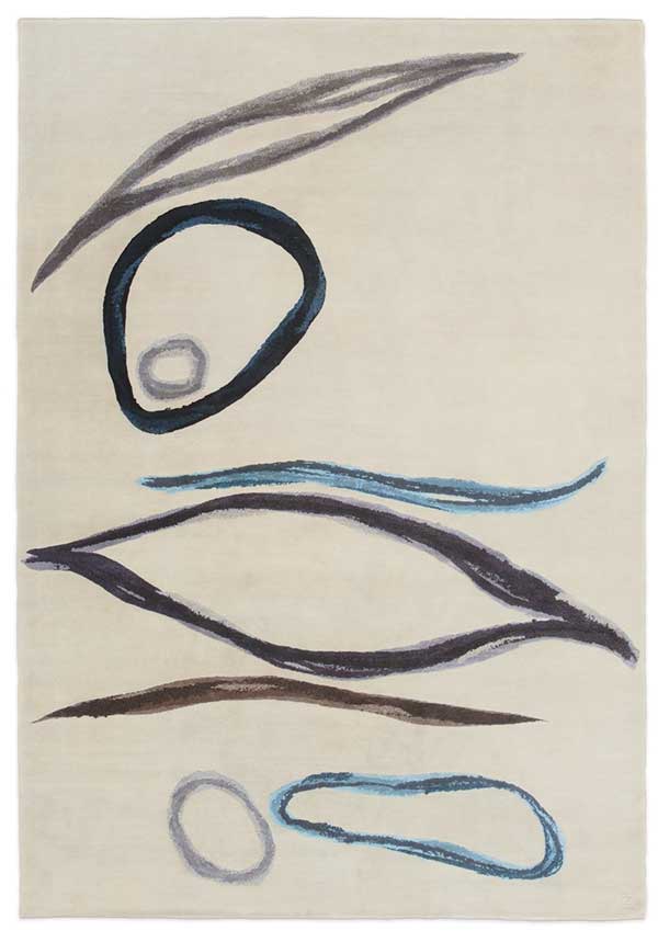 OMB 10 02, 400 x 285 cm, qualité Nagpur, 100 000 noeuds/m2, laines 50% Tibet, 50% Nouvelle Zélande, filées à la main, noeud tibétain, arasage & ciselure manuelle. Laine 82% Soie 8%.