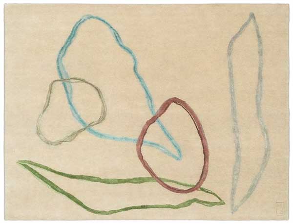 OMB 15 08, 150 x 200 cm, qualité : Katni, 200 000 noeuds/m2, laines 50% Tibet, 50% Nouvelle Zélande, filées à la main, noeud tibétain, arasage & ciselure manuelle. Laine 91% Soie 9%.