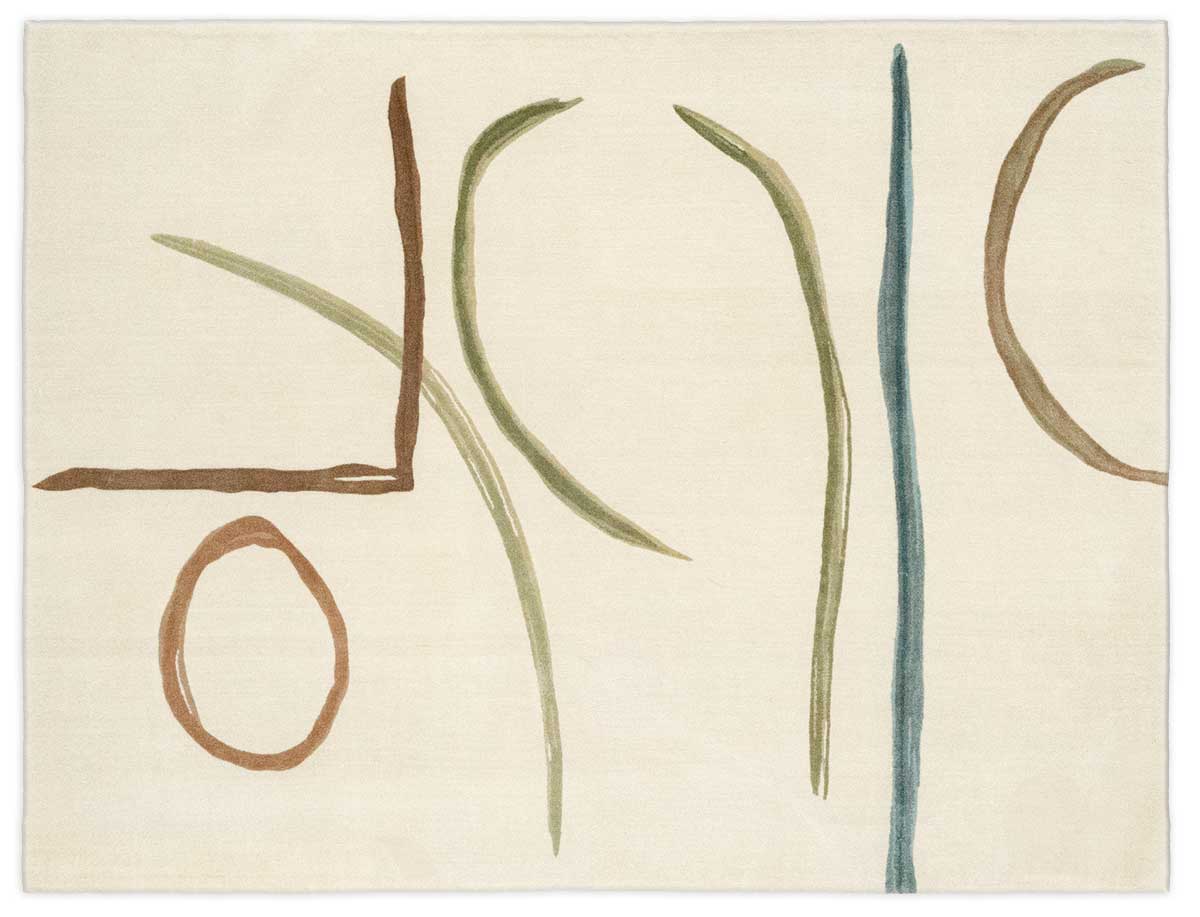 OMB 14 03, 150 x 195 cm, qualité : Katni, 200 000 noeuds/m2, laines 50% Tibet, 50% Nouvelle Zélande, filées à la main, noeud tibétain, arasage & ciselure manuelle. Laine 93% Soie 7%.